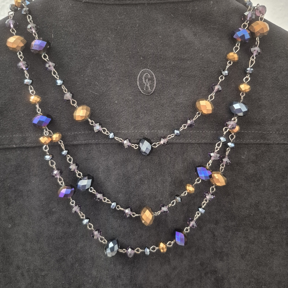 14-JJ Copper & Purple Sparkly Beaded Necklace Jewelry Multi-Strand